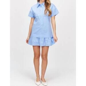 NEW BEFORE YOU COLLECTION cotton poplin striped mini dress in blue